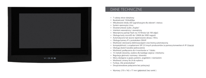 Vidos M200B-X Monitor wideodomofonu IP WiFi